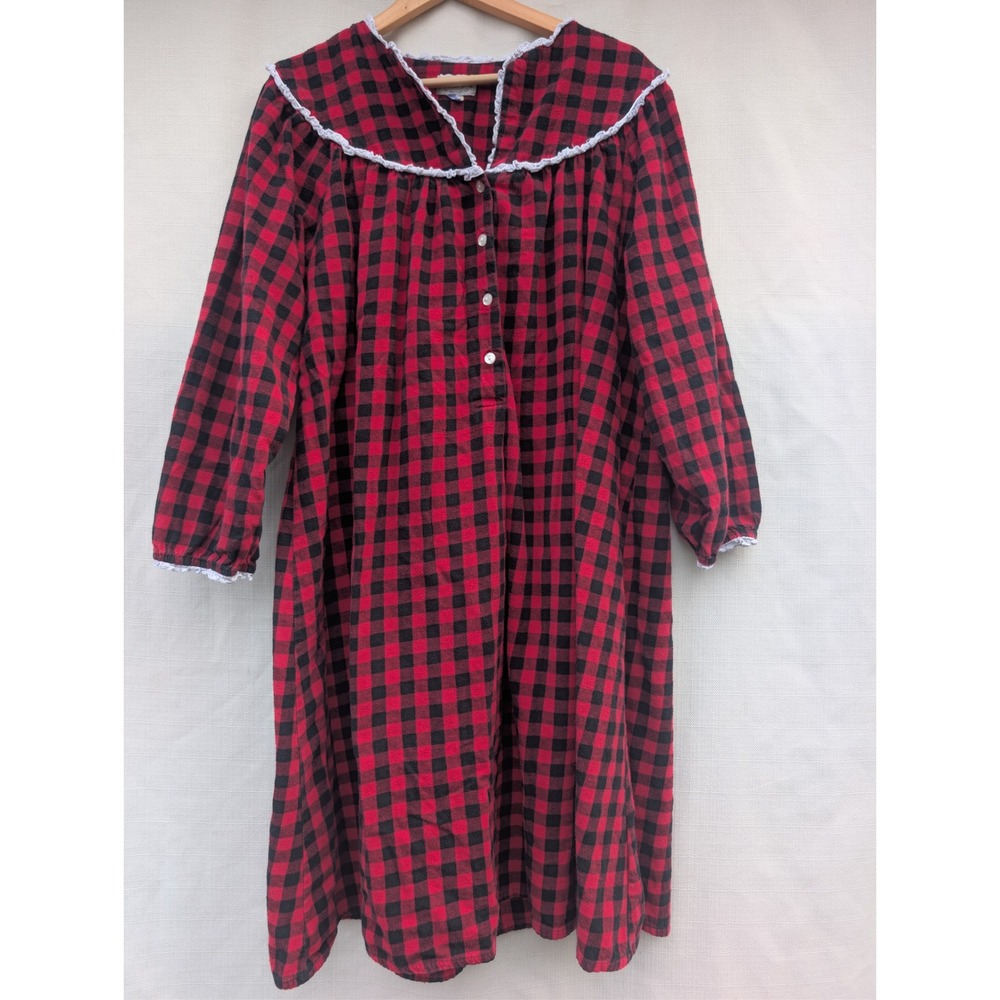 Lanz of Salzburg Womens Red Black Buffalo Plaid Flannel Nightgown XL L9516816